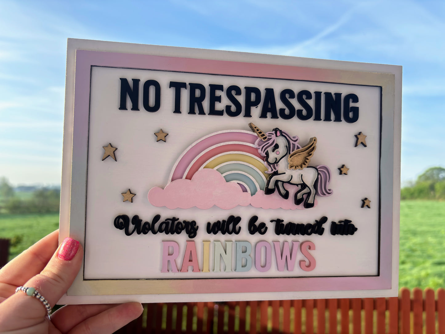No Trespassing unicorns plaque